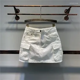 Skirts Spring/Summer Korean Fashion Large Pocket A-line Denim Skirt Women Spicy Girls High Waist Anti Glare Half White Short