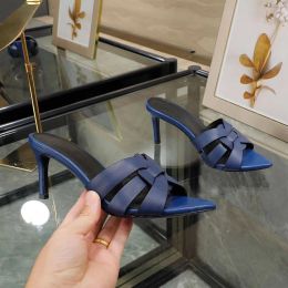 Kadın yüksek topuk terlik tasarımcısı deri elbise ayakkabı seksi yaz stiletto sandalet moda parti ayakkabı tasarımcı topuklar resmi akşam parti terlik