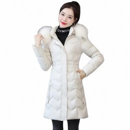 new Slim Lg Winter Jackets Fi Women Cott Padded Parkas Stand Hooded Detachable Fur Collar Solid Female Casual Coat 2022 G5EK#