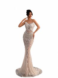 luxury Strapl Evening Dr Elegant Pearls Bride Robe Beaded Mermaid Floor-length Bridal Dres Vestidos De Novia f8Cc#