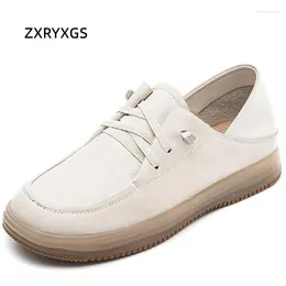 Casual Shoes First Layer Cowhide White Flat Sneakers 2024 Autumn Soft Bottom Loafers Women Leather Large Size