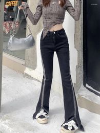 Women's Jeans 2024 Cyber Y2K Fashion Vintage Black Split Slim Flare Girls Pants For Women Clothes High Waist Korean Casual Lady Trousers