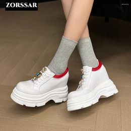 Casual Shoes 12cm Genuine Leather Crystal Women Platform Wedge Female Fashion Sneakers Chunky Spring Autumn Summer