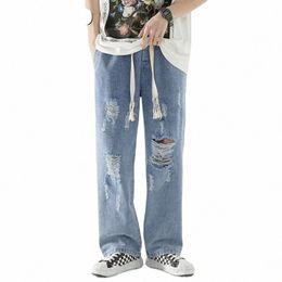 new Summer Korean Style Ripped Loose Jeans Loose Trousers Hip Hop Neutral Pants Solid Colour Oversized Straight Jeans Hot Sales X84H#