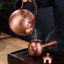Red Copper Teapot Chinese Tea Ceremony Handmade Teapot Pure Tea Kung Fu Tea Set Retro Keep In Good Health Tea Kettle Teaware 240315
