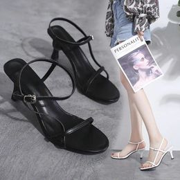 Dress Shoes Sandalias Shoe For Women Sexy Sandals Summer One Line Buckle High Heel Open Toe Slim Luxury