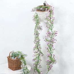 Decorative Flowers Artificial Silk Rose Gypsophila Garland Fake Eucalyptus Vine Hanging Plants Ins For Wedding Home Party Craft Decor