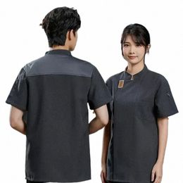 solid Shirt Men Uniform for Chef Tops Jackets Short Bakery Sleeve Cook Waitr Restaurant Lg New Waiter Women z9p7#