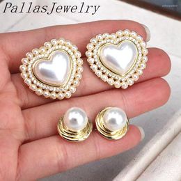 Stud Earrings 5Pairs Retro Fashion Heart Round Pearl For Women Girls Korean Gold Color Imitation Earring Creative Jewelry