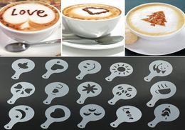 16pcs Coffee Printing Flower Model Cafe Accessories Coffee Foam Spray Template Plastic Garland Mould pad Barista Art Stencils5980421