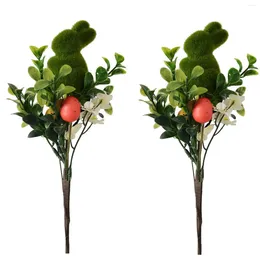 Decorative Flowers 2Pcs Easter Foam Colorful Egg Branches Simulated Green Leaf Cuttings Skewers Flower Arrangement Ornaments