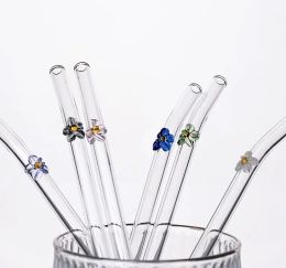 Reusable Borosilicate Butterfly Mushroom Glass Drinking Straws High temperature resistance Clear Coloured Bent Cocktail Straw ZZ