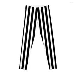 Active Pants Black & White Large Vertical Stripes Leggings Legging Sport Flared Womens