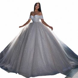 lorie Glitter Tulle Wedding Dres Off Shoulder Shiny Puffy Pleated Prom Bridal Gowns Sparkly Ball Pageant 2022 Bride Dr l1lA#