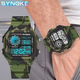 SYNOKE Mens Digital Watch Fashion Camouflage Military Wristwatch Waterproof Watches Running Clock Relogio Masculino 220530260l