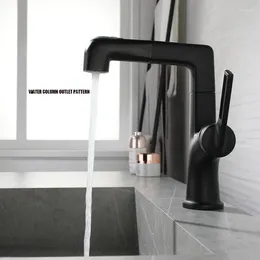 Bathroom Sink Faucets Fashionable Elegant Black Pull Type Can Rise And Fall 360° Rotation Double Mode Water Splash-Proof Cold Tap