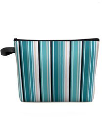 Cosmetic Bags Geometric Stripes Pattern Teal Makeup Bag Pouch Travel Essentials Lady Women Toilet Organiser Storage Pencil Case