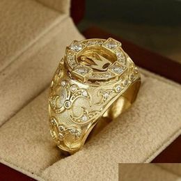 With Side Stones Golden Carved Crown Ring For Men Jewelry Wedding Promise Ladies Female Women Vintage Couple Drop Delivery Dhnzp