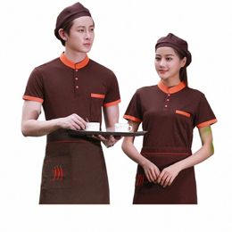 bbq Hot Pot Summer Men's and Women's Clothes T-shirt Printed Logo Kitchen Hotel Fast Food Restaurant Catering Waiter Work W 34SC#