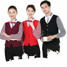 wholesale Supply Hotel Waiter Lg Sleeve Bar Cafe KTV Work Clothes Fake Two Pieces Vest Shirt Men and Women h564#