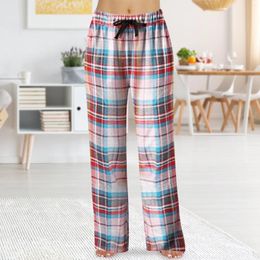 Women's Pants Casual Plaid Trousers Women Elastic Wide Leg Spring Fall Pajamas Vintage Sweatpants