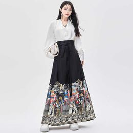 New Chinese Style Womens 2024 Spring/summer Daily Wearable Horse Face Skirt High-end Black Hanfu