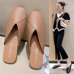 Slippers Summer Elegant Square Closed Toe Ladies Mules Flat Casual Fashion Home Shoes Slipper