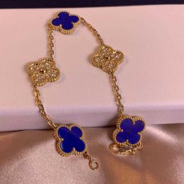 Brand Fashion High version V Golden Van Four Leaf Grass Five Flower Bracelet Womens Blue Jade Medal Diamond Thick Plated 18k Rose Gold