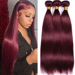 99j 14-30Inch Straight Human Hair Bundles Burgundy Red Brazilian Human Hair Extension 1Straight Weave Bundles for Black Woman