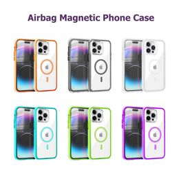 New airbag Shockproof Magnetic Phone Case for iPhone 13 14 15 Pro Max Plus Magsafe Wireless Charge Anti drop Shock-absorbing Cover