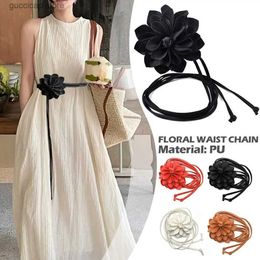 Waist Chain Belts Flower waist chain womens large flower decoration luxurious rope belt womens belt design belt weaving tie bohemian Tass S8D1 Y240329