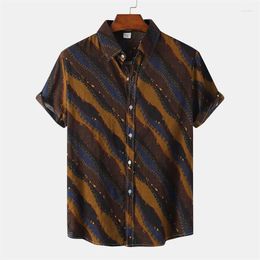 Men's Casual Shirts Vintage Dark Stripes 3d Print Shirt Men Summer Short Sleeves Tops Harajuku Street Lapel Blouse Button Cool Hawaiian