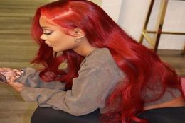 Synthetic Wigs Red Long Part Body Wave Lace Frontal Wig Hair With Baby Pre Plucked Glueless High Temperature For Women4284996