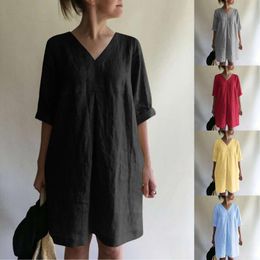 Casual Dresses Women Fashion Solid Color Button V Neck Short Sleeve Shirt Dress Maternity Surplice