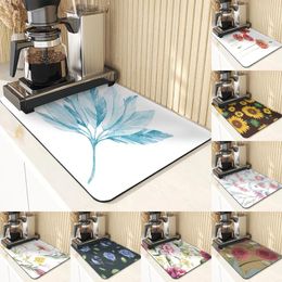 Table Mats Plant Style Mouse Pad Tablecloth For Pads Leaf Pattern Dish Drainer Coasters Absorbent Drying Non-Slip Mat Kitchen