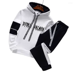 Men's Tracksuits 2024 In Sets Letter Printed Casual Fleece Sweatshirts Pants 2-Pcs Suit Windbreak Hoodie For Male Training Sportswear