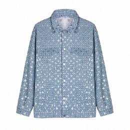 korean Fi Blue Sequin Denim Jacket Women Street Trend Loose Lapel Lg-sleeved Single-breasted Y2k Tops Coat Women p2FY#