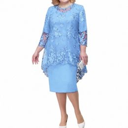 plus Size Elegant Women's Sexy Evening Dr 2023 New Lace Embroidery Two Piece Set Temperament Commuter Fit Dr L-8XL W6h1#