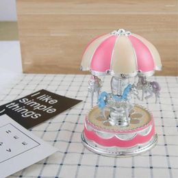 Decorative Figurines Dome Design Carousel Music Box Colourful Light Cute Ferris Wheel Ornaments Cartoon European Style Cake Accessories