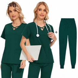 nurse Uniform Women Scrubs Top Pants Summer Beauty Set Short Sleeve Clinical Workwear Spa Suits Surgical Work Clothes Lab Outfit u3Ql#