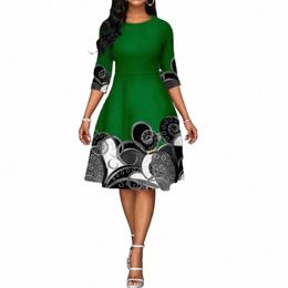 vintage Graphic Print Half Sleeve Elegant Party Dres for Women 2022 Summer Fi Ladies Plus Size A Line Midi Dr Robe O0I8#