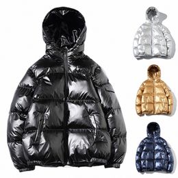 Uomini Parka Inverno Casual Giacca da uomo Cappotto Superficie brillante Solido con cappuccio Cott imbottito antivento Felpe con cappuccio da uomo Cappotto Streetwear h9d7 #