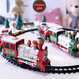 Decorative Figurines Christmas Train Electric Toys Tree Decoration Track Frame Railway Car With Sound&Light Rail Gifts