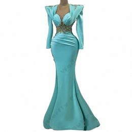 gorgeous Women's Evening Dres Mermaid Satin Bead String Arab Dubai Elegant Lg Sleeved Princ Prom Gowns Vestidos De Noche n5ta#