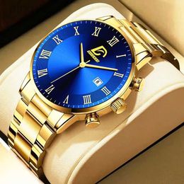 Wristwatches 2023 Fashion Mens Gold Stainless Steel Watches Luxury Minimalist Quartz Wrist Watch Men Business Casual Watch relogio masculino 24329