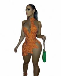 orange Party Dres For Black Girls Sequin Applique Short Birthday Dr High Neck Cocktail Porm Gowns Vestido Festas Luxo z3ig#