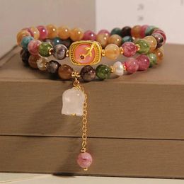 Strand Semi-precious Stone Jewelry Elegant Vintage Faux Pearl Tourmaline Bracelet For Women Colorful Elastic Luxury To Enhance