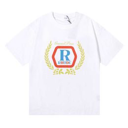Niche Fashion Rhude New Hopps Print High-quality Double Yarn Cotton Loose Short Sleeved T-shirt for Both Men and Women