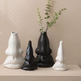 Vases Ordic Big Nose Ceramic Vase Partition Cabinet Guest Restaurant Draws A Portrait of A Dried Face Flower Artificial Flower Insert