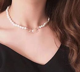 All-match Saturn Pendant Pearl Necklace Female Shaped Baroque Clavicle Chain Niche Design European Hip Hop Chain